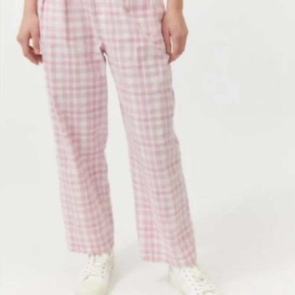 pink plaid urban outfitters paige linen pants
